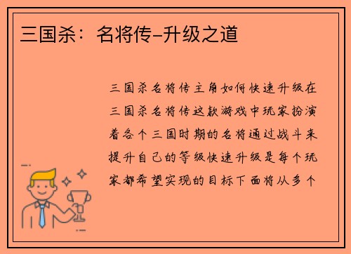 三国杀：名将传-升级之道